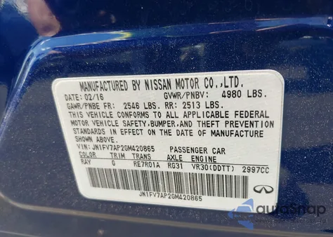 2016 Infiniti Q50 3.0T Red Sport 400 z USA, uszkodzony, nr VIN JN1FV7AP2GM420865